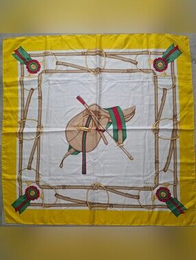 Aurh Gucci Equestrian Saddle And Rosette Motif Silk Scarf
